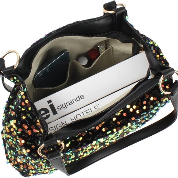 Women's Glitter Sequins Shoulder Tote Big Capacity Shimmer Shopping Bag Sparklin - Picture 6 of 8